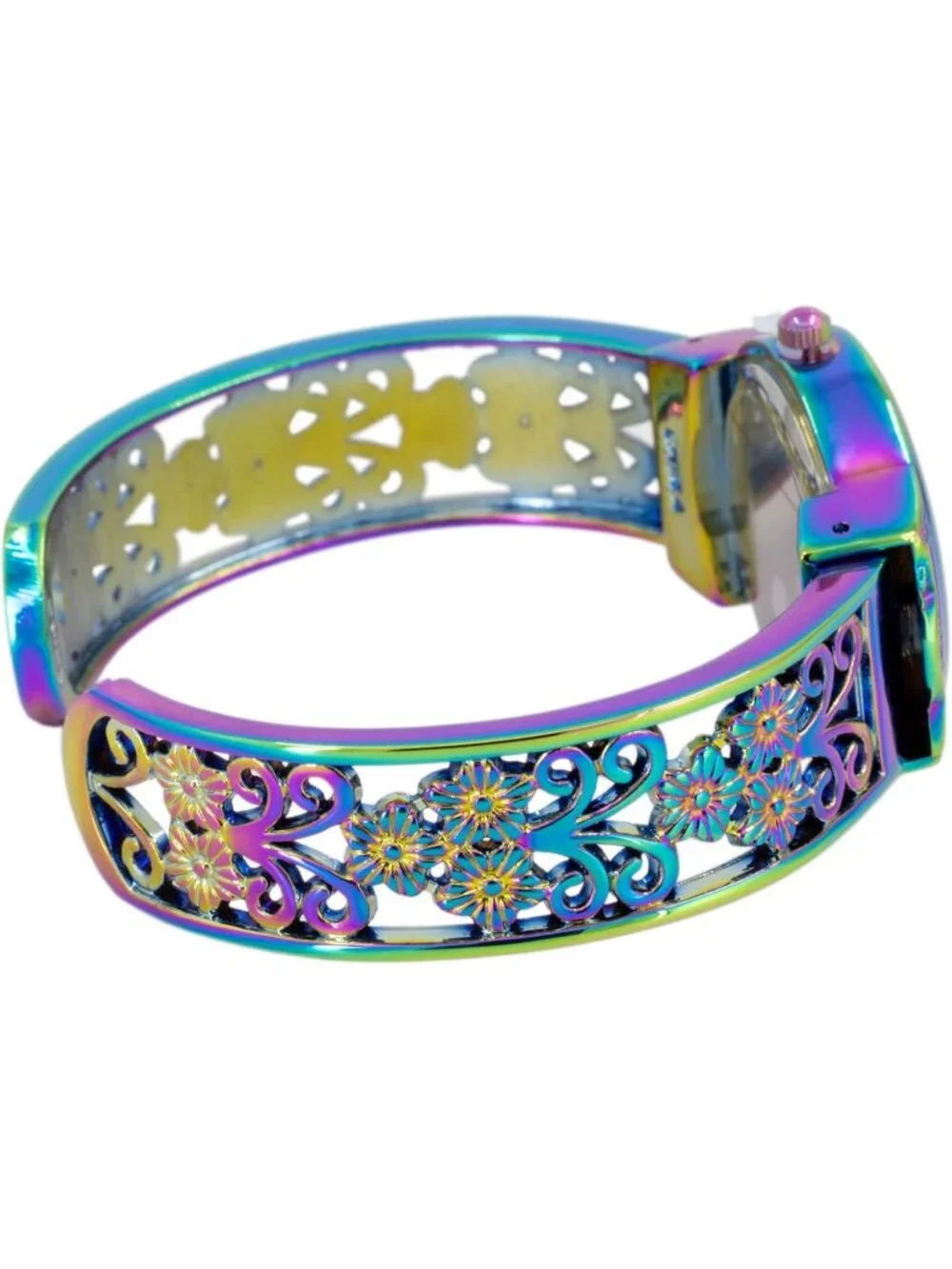 Women's Iridescent Japanese Quart 28mm Case Elegantly Designed Cuff Bangle Watch